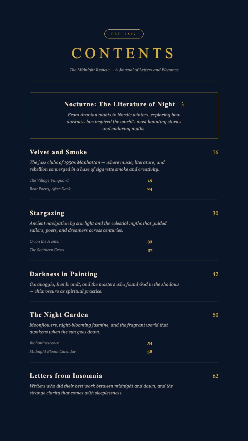 Midnight Luxury Table Of Contents With Content